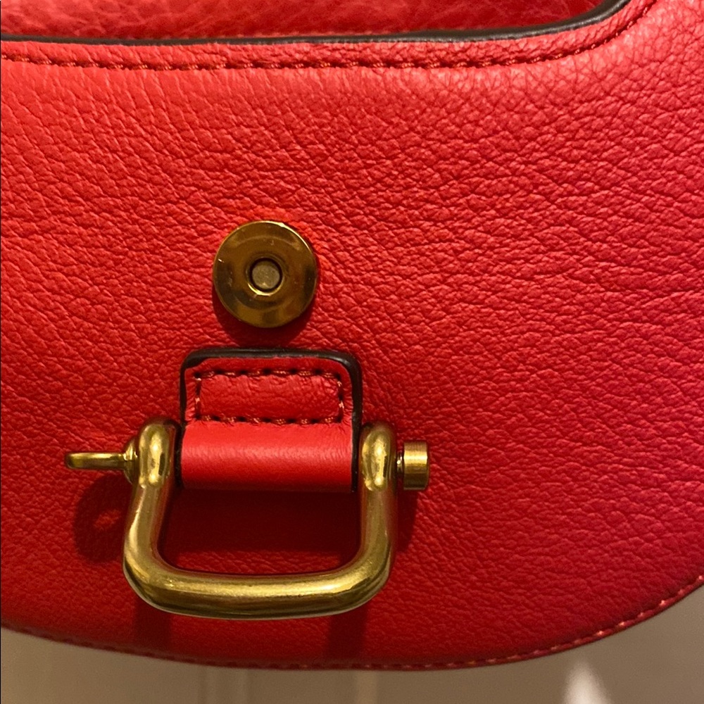 J.Crew 100% Vibrant Red Crossbody Bag with Saddle Shape and Gold Hardware - Picture 13 of 16